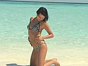 Seksowna niunia rozbiera się na plaży